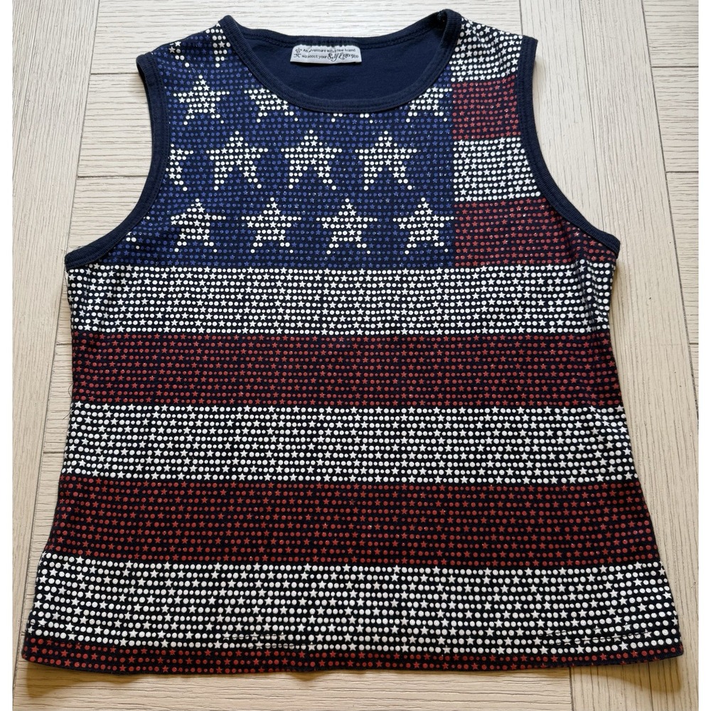 Self Esteem Women's Sz XS Sleeveless Crop Top W/ Red, White & Blue Sparkle Flag